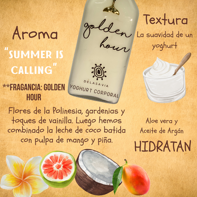 YOGHURT CORPORAL GOLDEN HOUR, WM Hidratación y fragancia prolongada con aloe vera y argán.