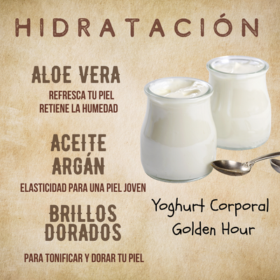 YOGHURT CORPORAL GOLDEN HOUR, DGM Brillos e Hidratación prolongada con aloe vera y argán.