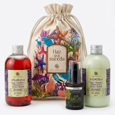 PACK CRECIMIENTO & VITAMINA C: Shampo maqui + bálsamo maqui + serum argan + bolsa GRATIS