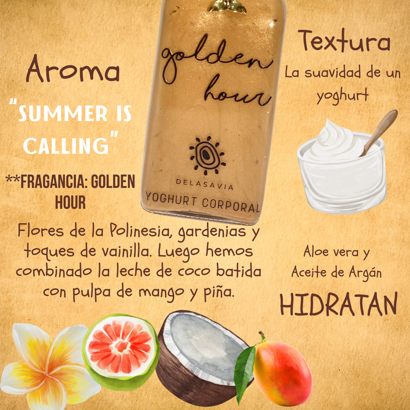 YOGHURT CORPORAL GOLDEN HOUR, (Shiny) Brillos e Hidratación prolongada con aloe vera y argán.