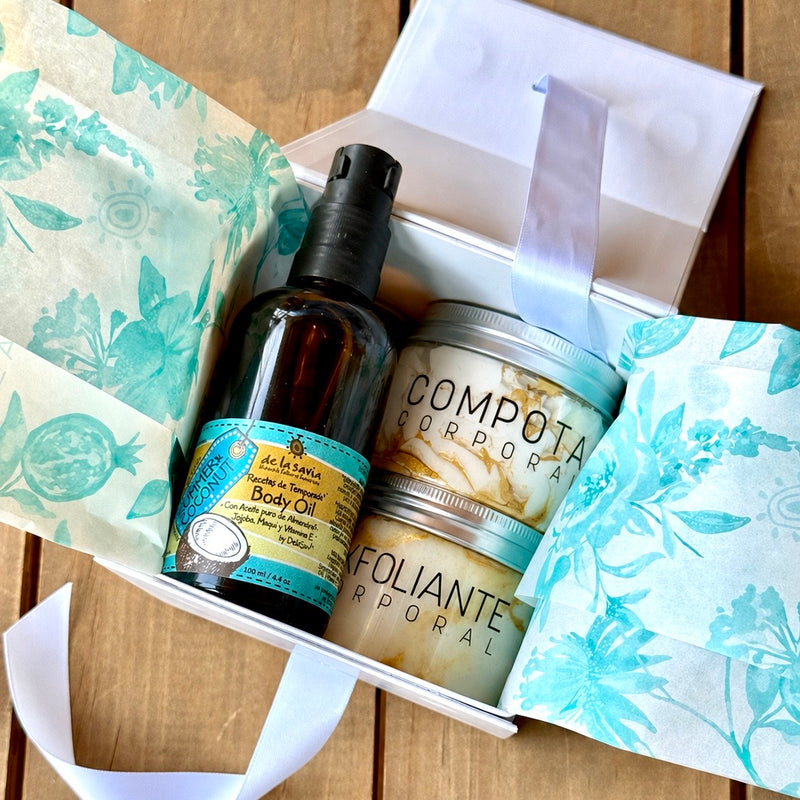 Pack Piel Perfecta: Exfoliante + Compota + Body Oil (coco vainilla)