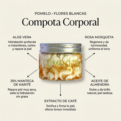 Compota corporal Pomelo&Flores Blancas:ALTA NUTRICIÓN+FRESCURA+LUMINOSIDAD